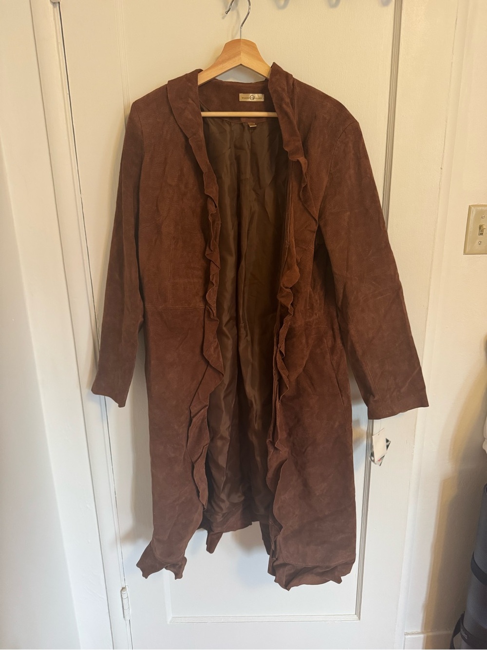 Wilsons Leather Brown Ruffle-Front Trench Coat
